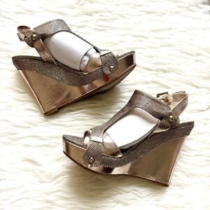 Guess Metallic Gold Wedge Sandals faux leather size 6
